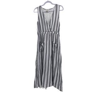 Harper Heritage Womens Striped Surplice V-Neck Sleeveless Dress White Blue Large